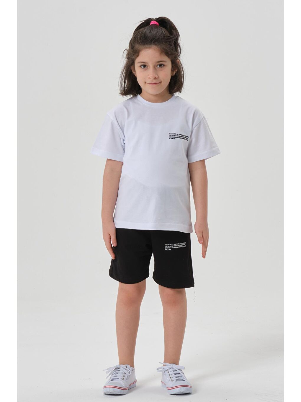 Beyaz Kız Çocuk Alt Üst Bisiklet Yaka Şort Takım