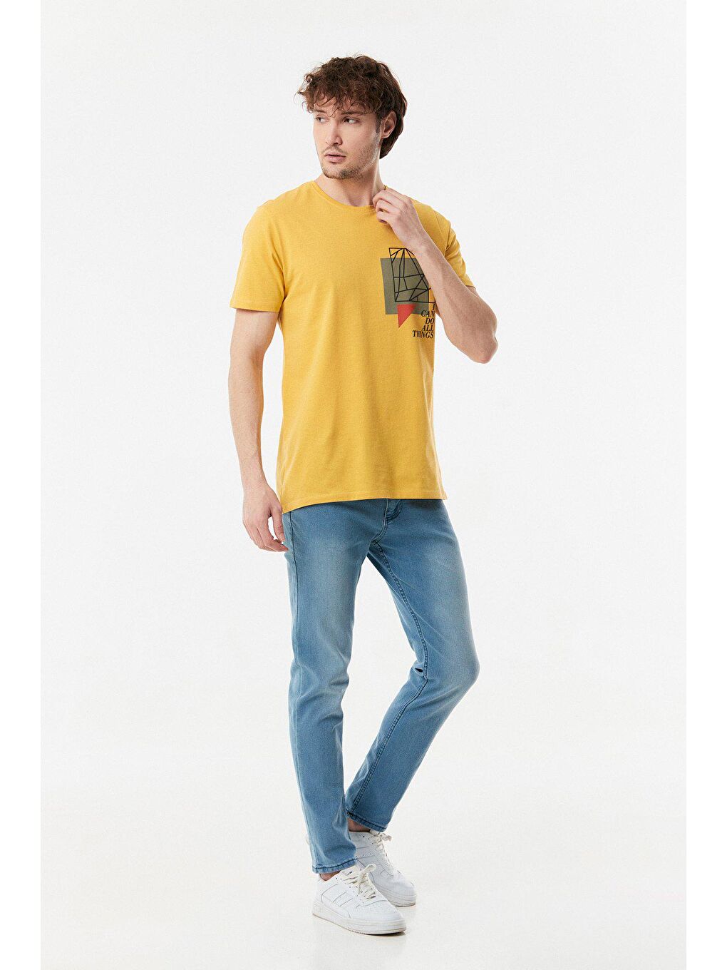 Sarı Baskılı Bisiklet Yaka Tişört-2