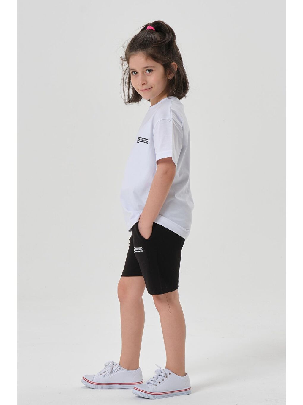 Beyaz Kız Çocuk Alt Üst Bisiklet Yaka Şort Takım-1