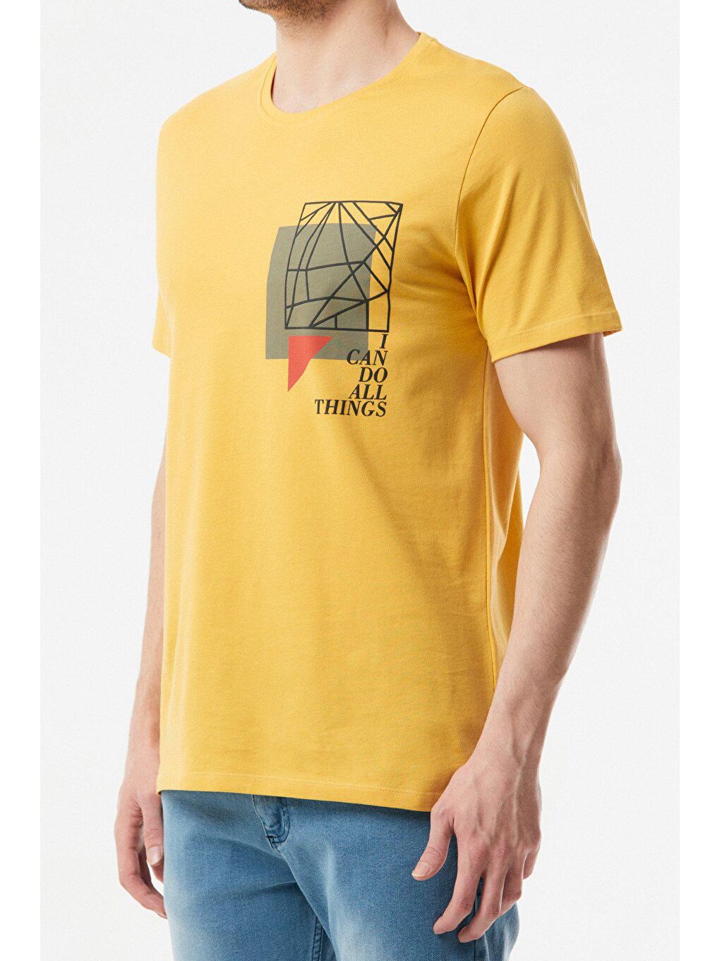Sarı Baskılı Bisiklet Yaka Tişört-3