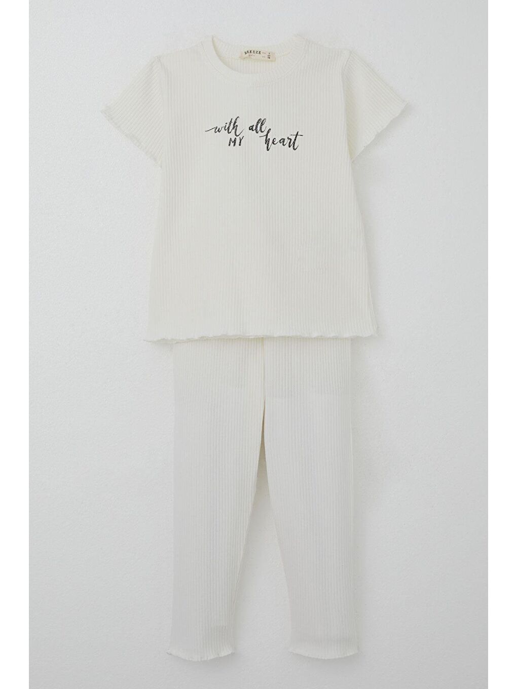Kız Çocuk Taytlı Takım Simli Yazı Baskılı Ekru (1.5-5 Yaş)-2
