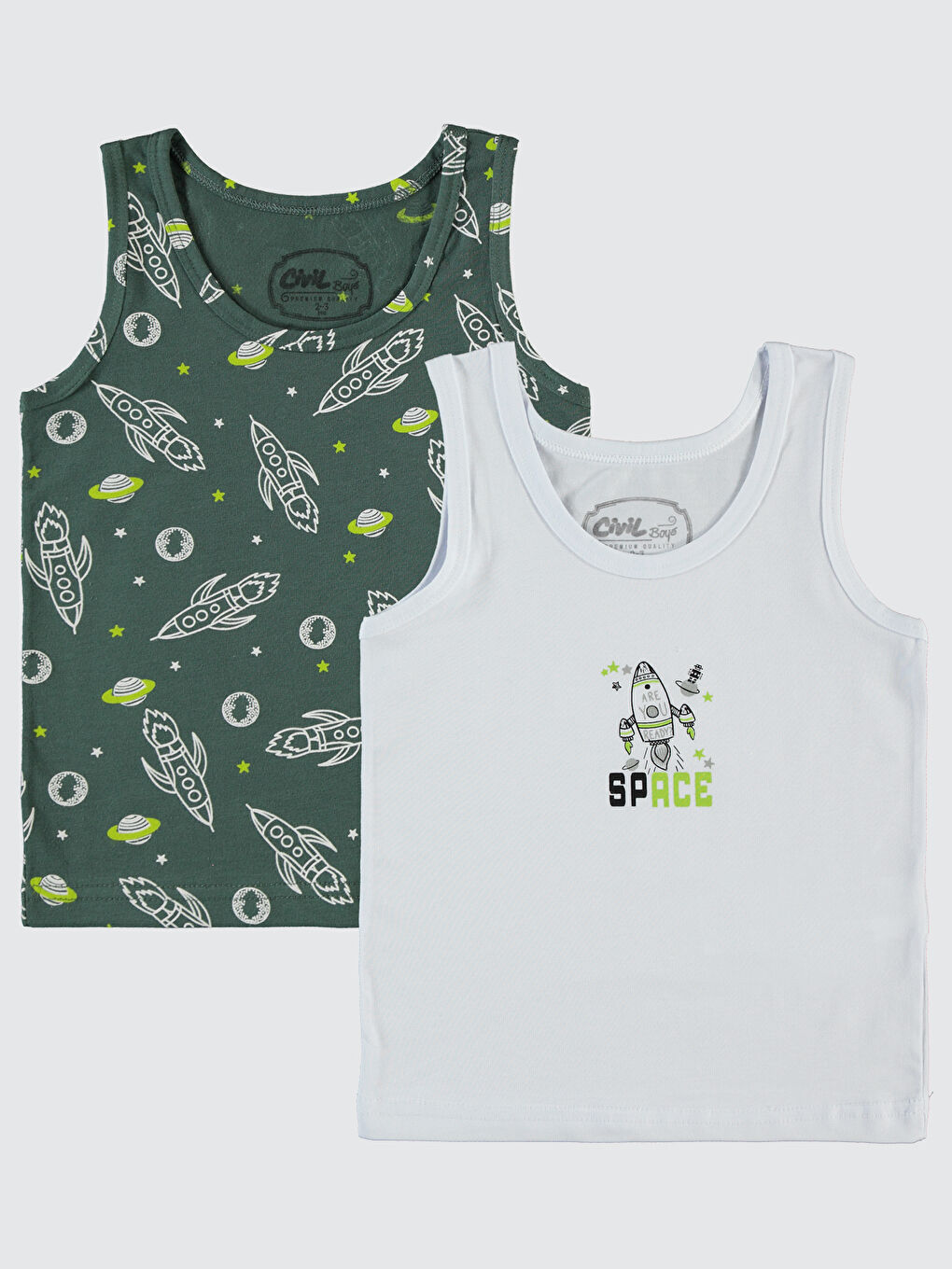 Beyaz Erkek Çocuk 2'li Atlet 2-10 Yaş Yeşil