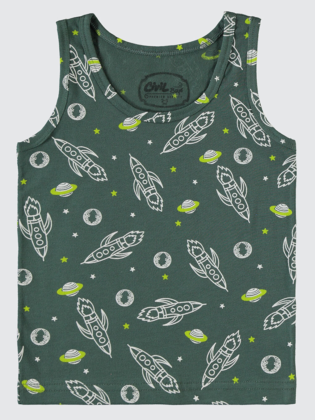 Beyaz Erkek Çocuk 2'li Atlet 2-10 Yaş Yeşil-1