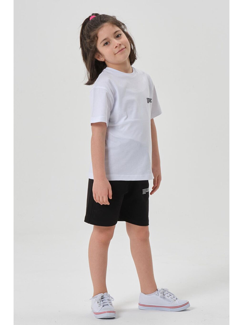 Beyaz Kız Çocuk Alt Üst Bisiklet Yaka Şort Takım-3