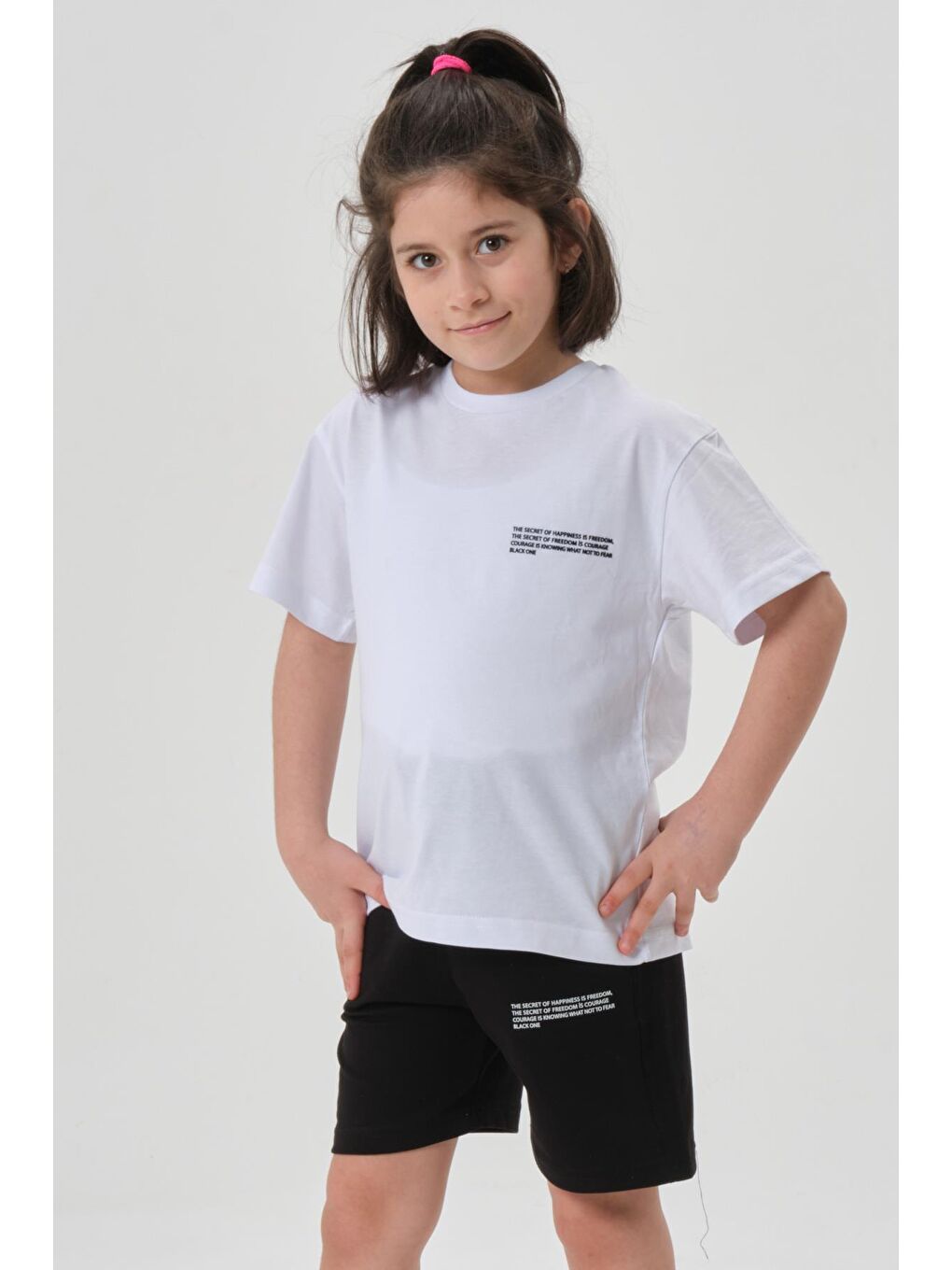 Beyaz Kız Çocuk Alt Üst Bisiklet Yaka Şort Takım-4