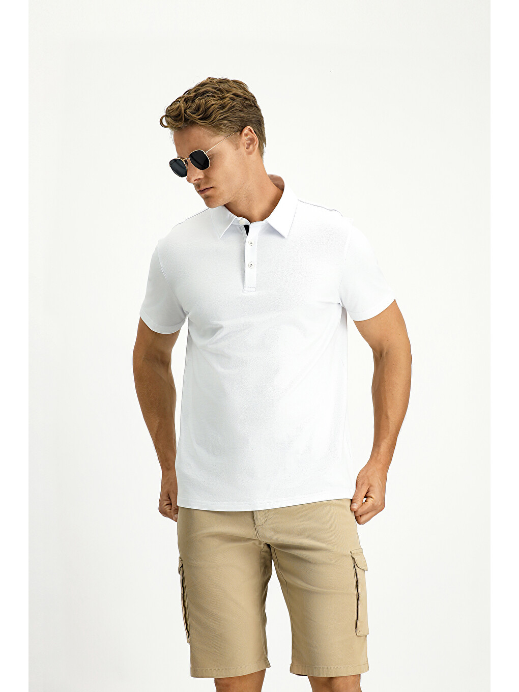 Beyaz Regular Fit Pamuk Polo Yaka Tişört-3