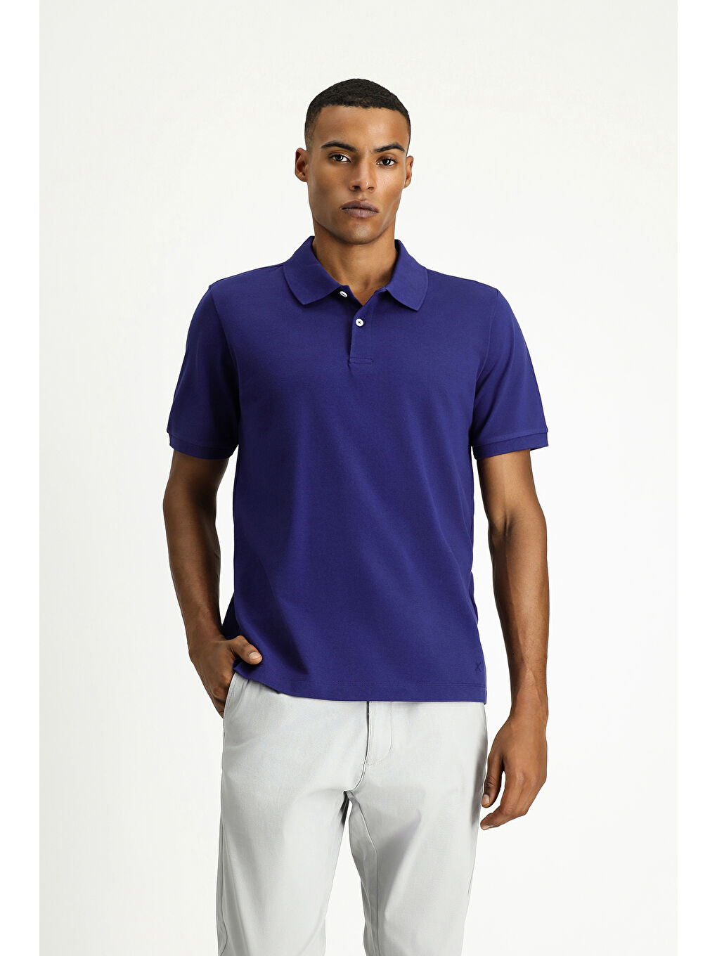 Lacivert Polo Yaka Regular Fit Nakışlı Pamuk %100 Pamuk Tişört-2