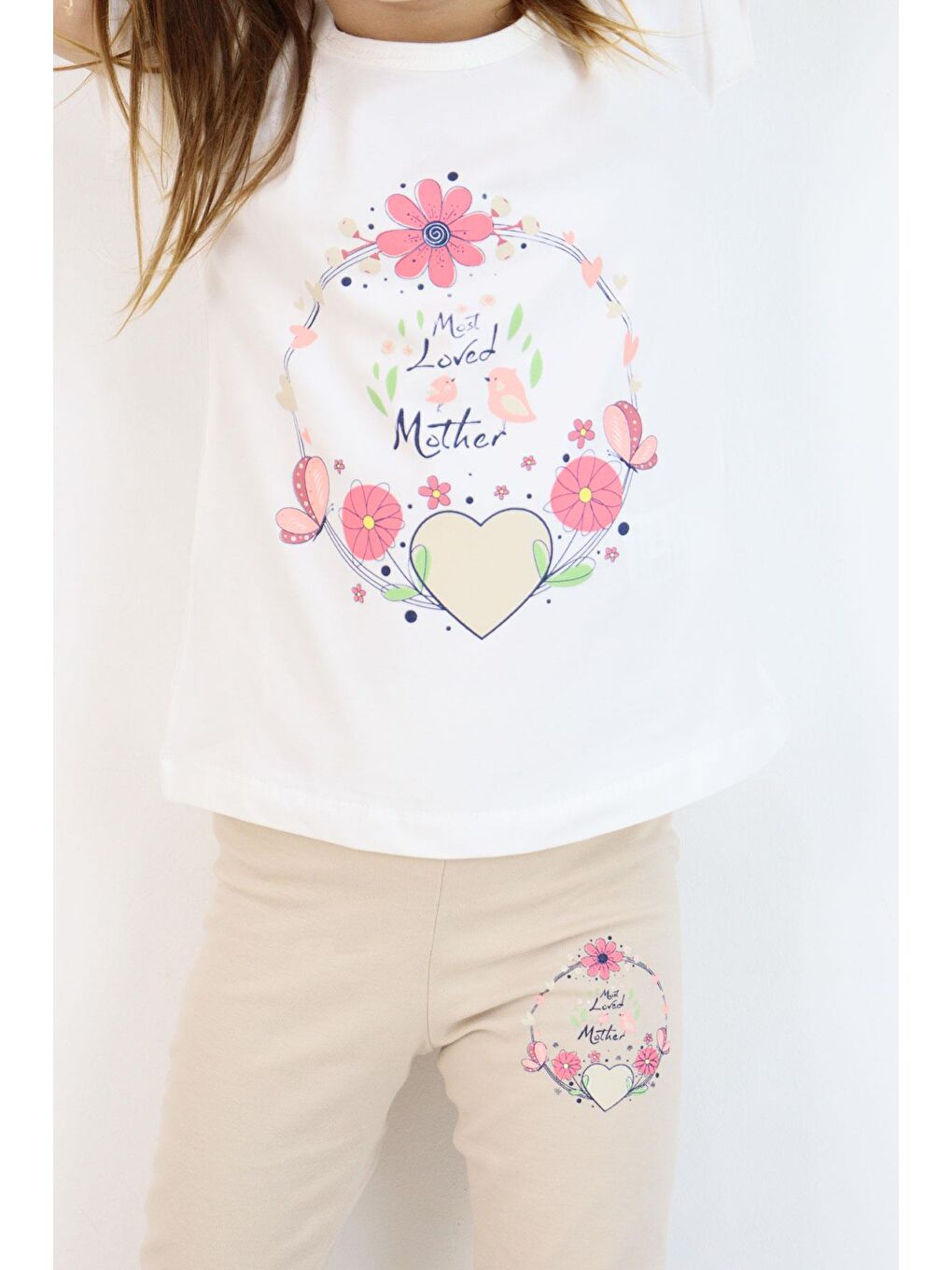 Kız Çocuk Kapri Taytlı Takım Anne Sevgisi Temalı Çiçek Baskılı Ekru (1.5-3 Yaş)-5