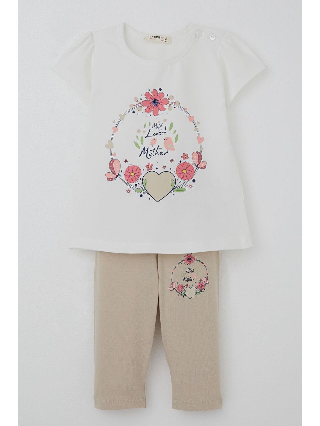 Kız Çocuk Kapri Taytlı Takım Anne Sevgisi Temalı Çiçek Baskılı Ekru (1.5-3 Yaş)-6