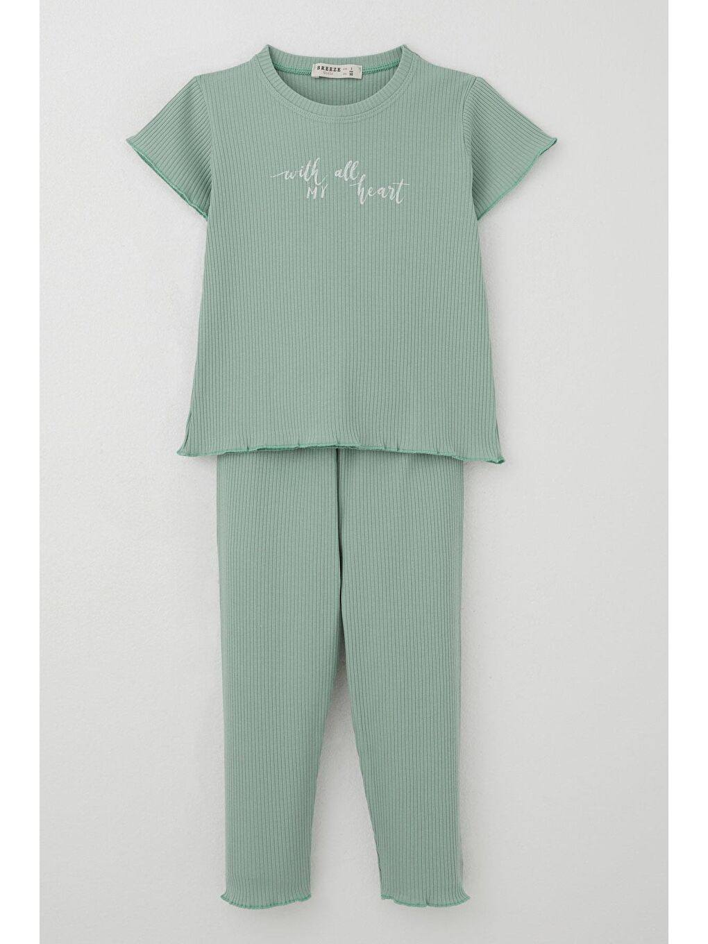Kız Çocuk Taytlı Takım Simli Yazı Baskılı Mint Yeşili (1.5-4 Yaş)-2