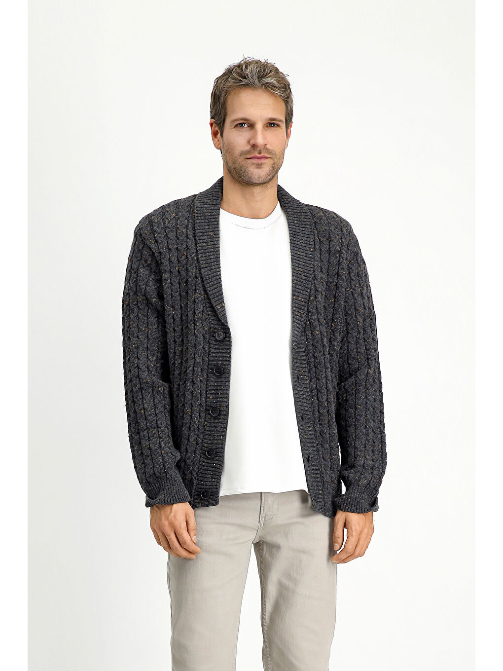 Antrasit Desenli Yünlü Triko Hırka-2