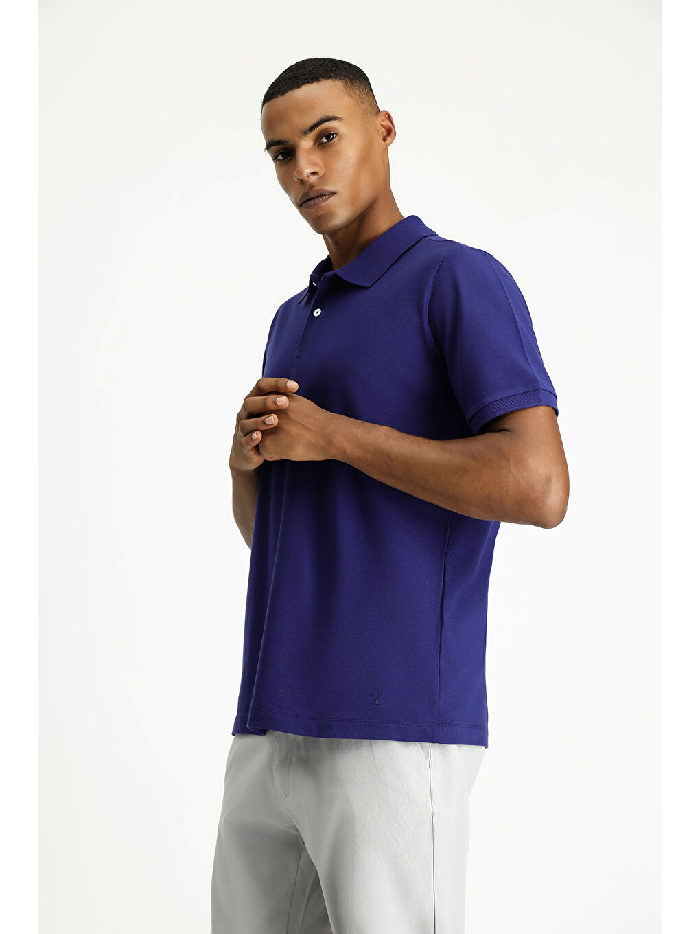 Lacivert Polo Yaka Regular Fit Nakışlı Pamuk %100 Pamuk Tişört-4