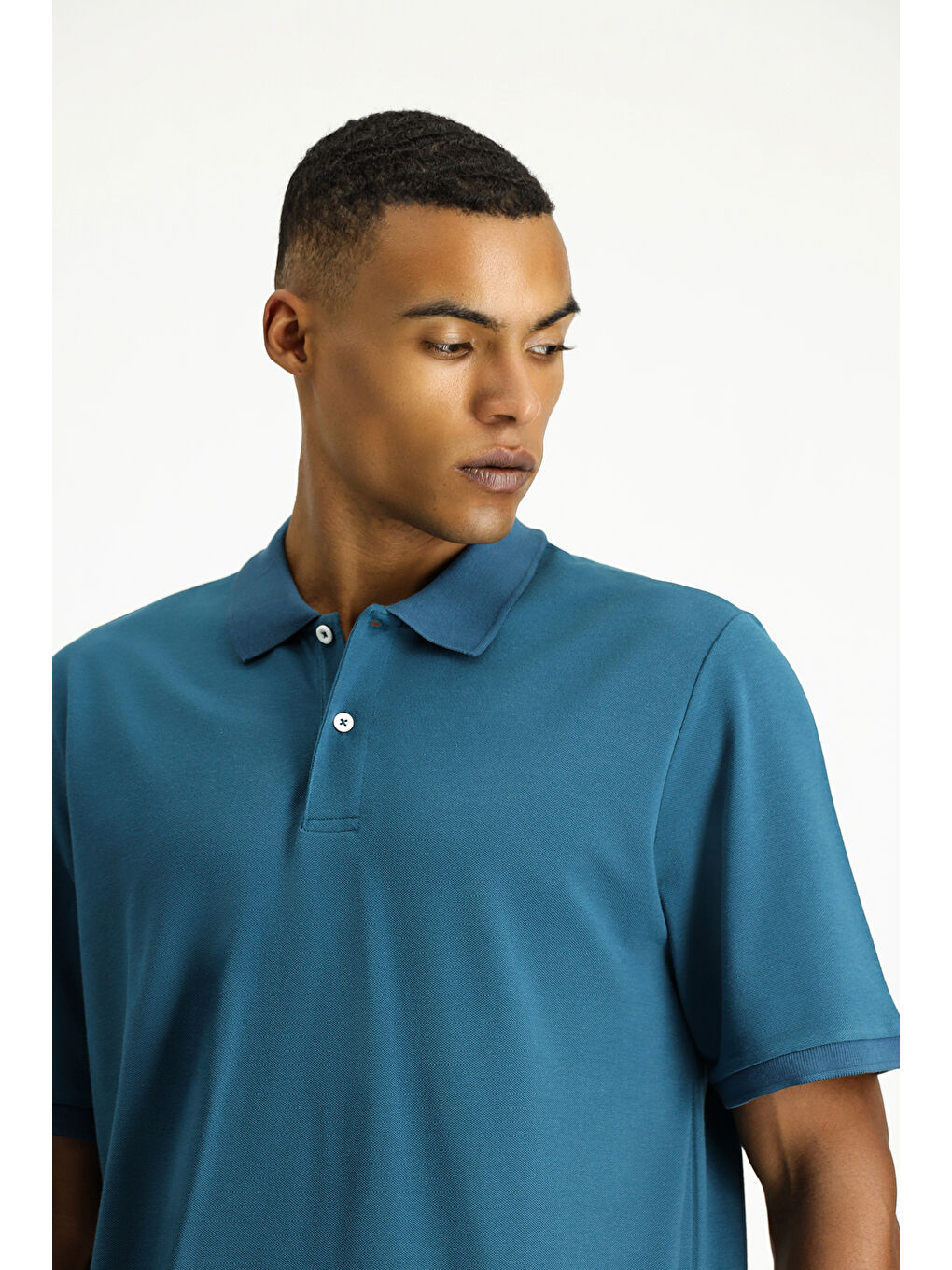 Petrol Polo Yaka Regular Fit Nakışlı Pamuk Tişört-2