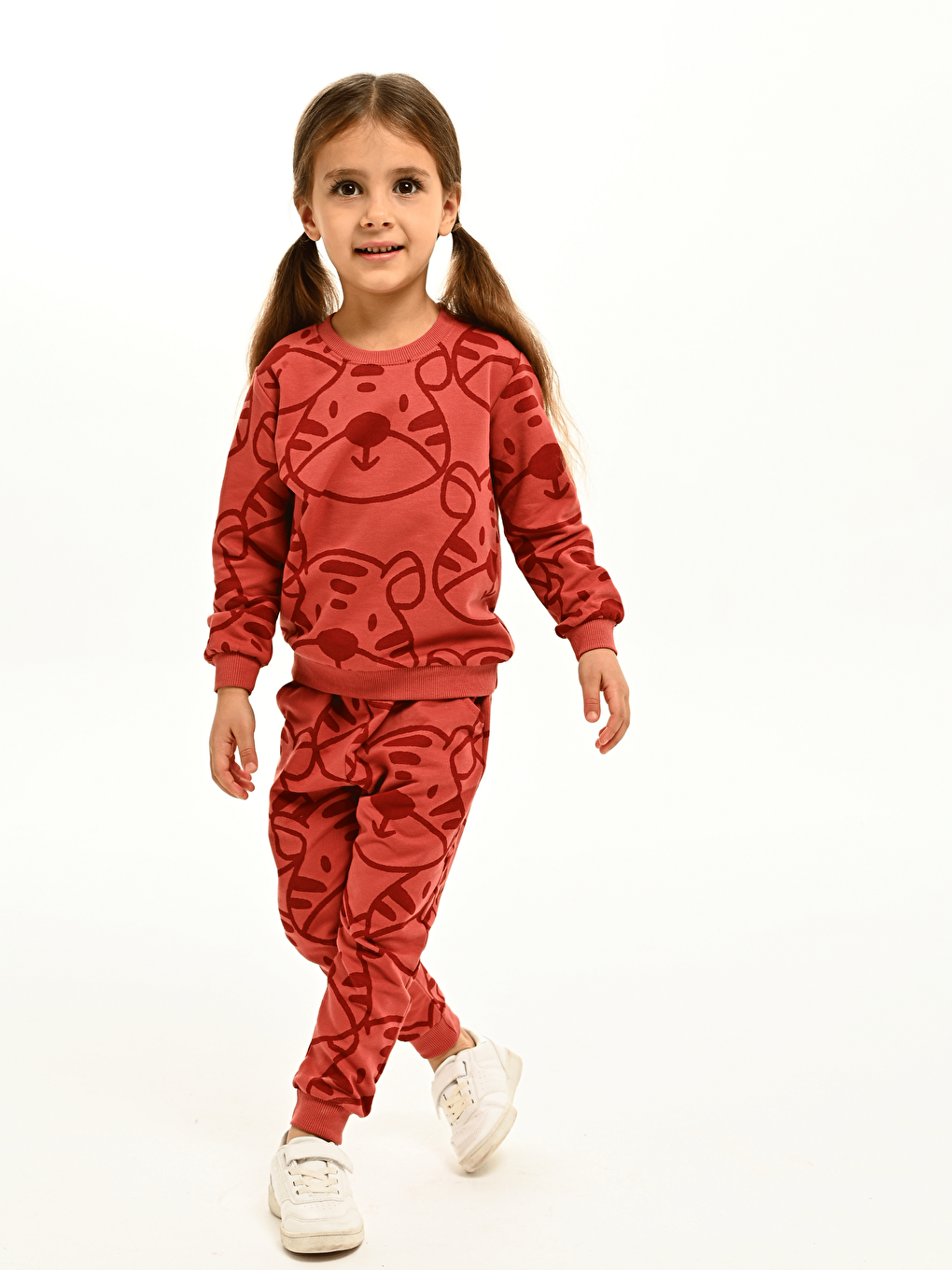 Kırmızı Bisiklet Yaka Baskılı Kız Bebek Sweatshirt ve Eşofman Alt 2'li-4