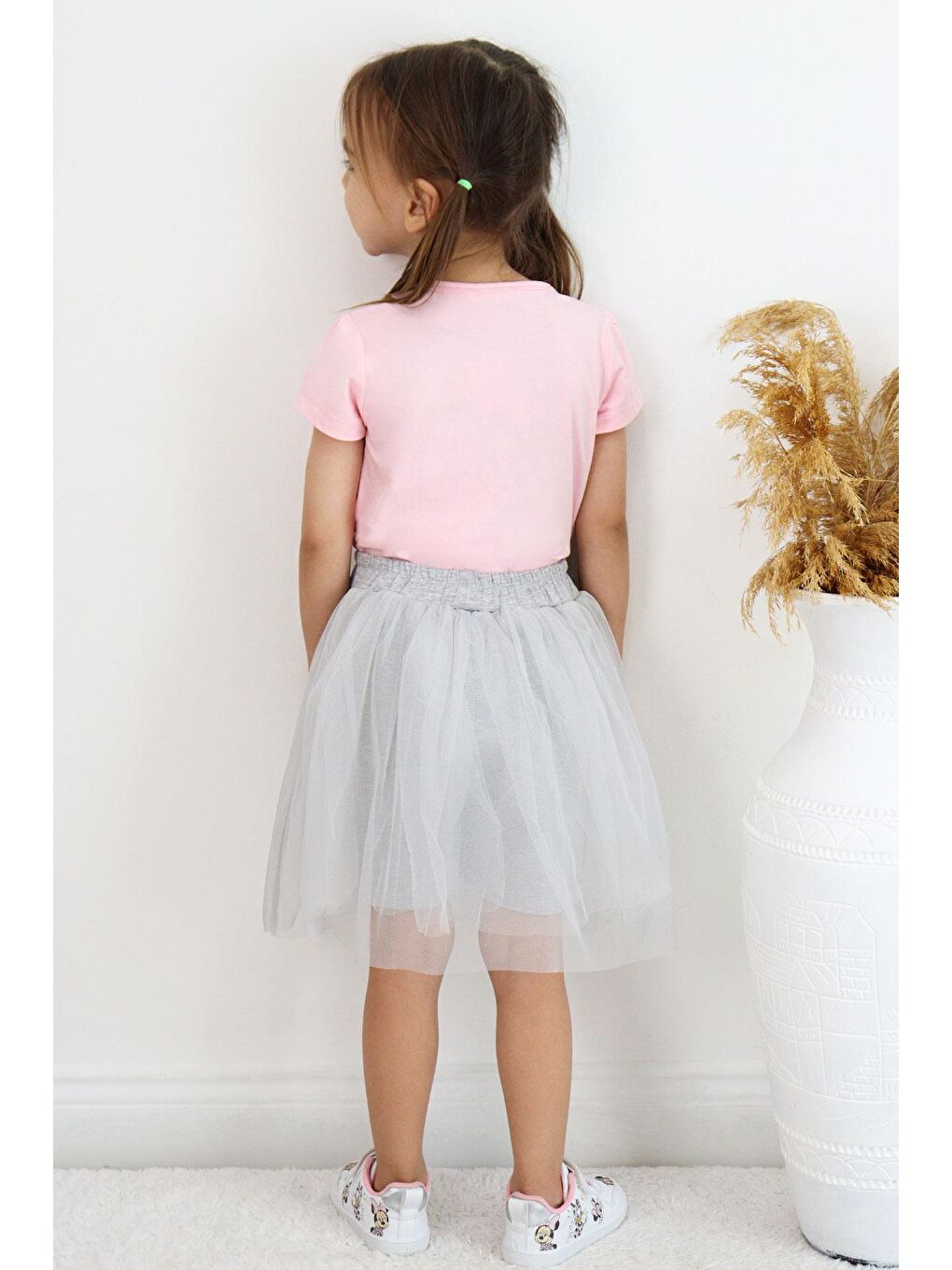 Kız Çocuk Şort Etek İkili Takım Hayvan Sevgisi Temalı Kız Baskılı Fiyonk Aksesuarlı Pembe (2-6 Yaş)-2