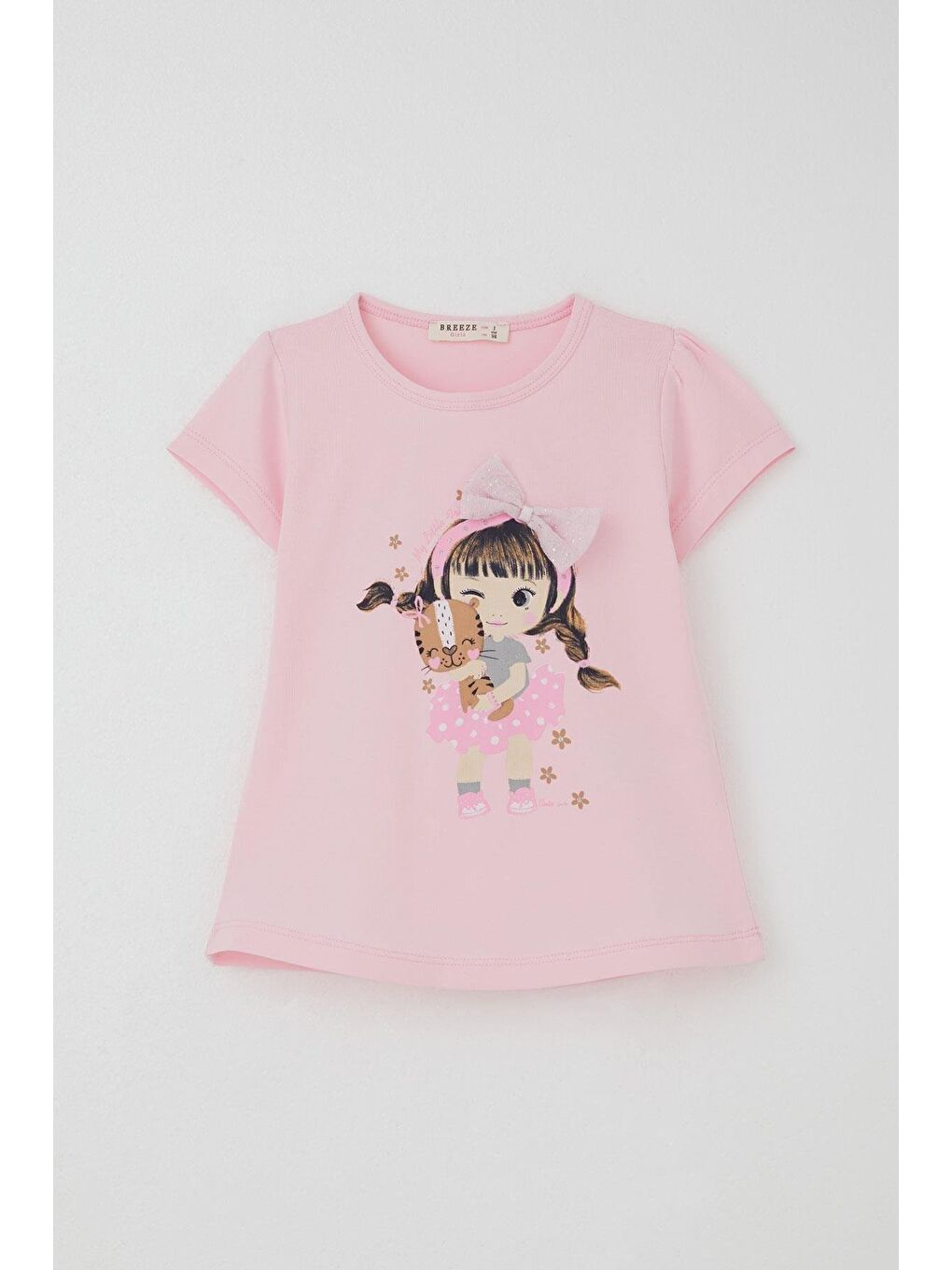 Kız Çocuk Şort Etek İkili Takım Hayvan Sevgisi Temalı Kız Baskılı Fiyonk Aksesuarlı Pembe (2-6 Yaş)-5