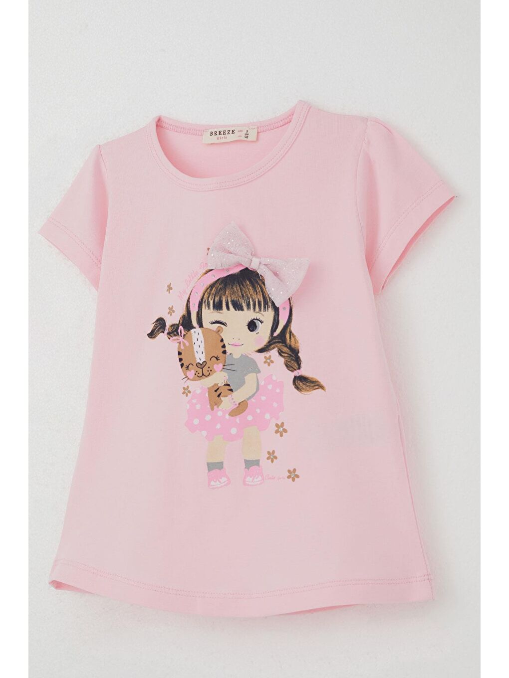 Kız Çocuk Şort Etek İkili Takım Hayvan Sevgisi Temalı Kız Baskılı Fiyonk Aksesuarlı Pembe (2-6 Yaş)-9