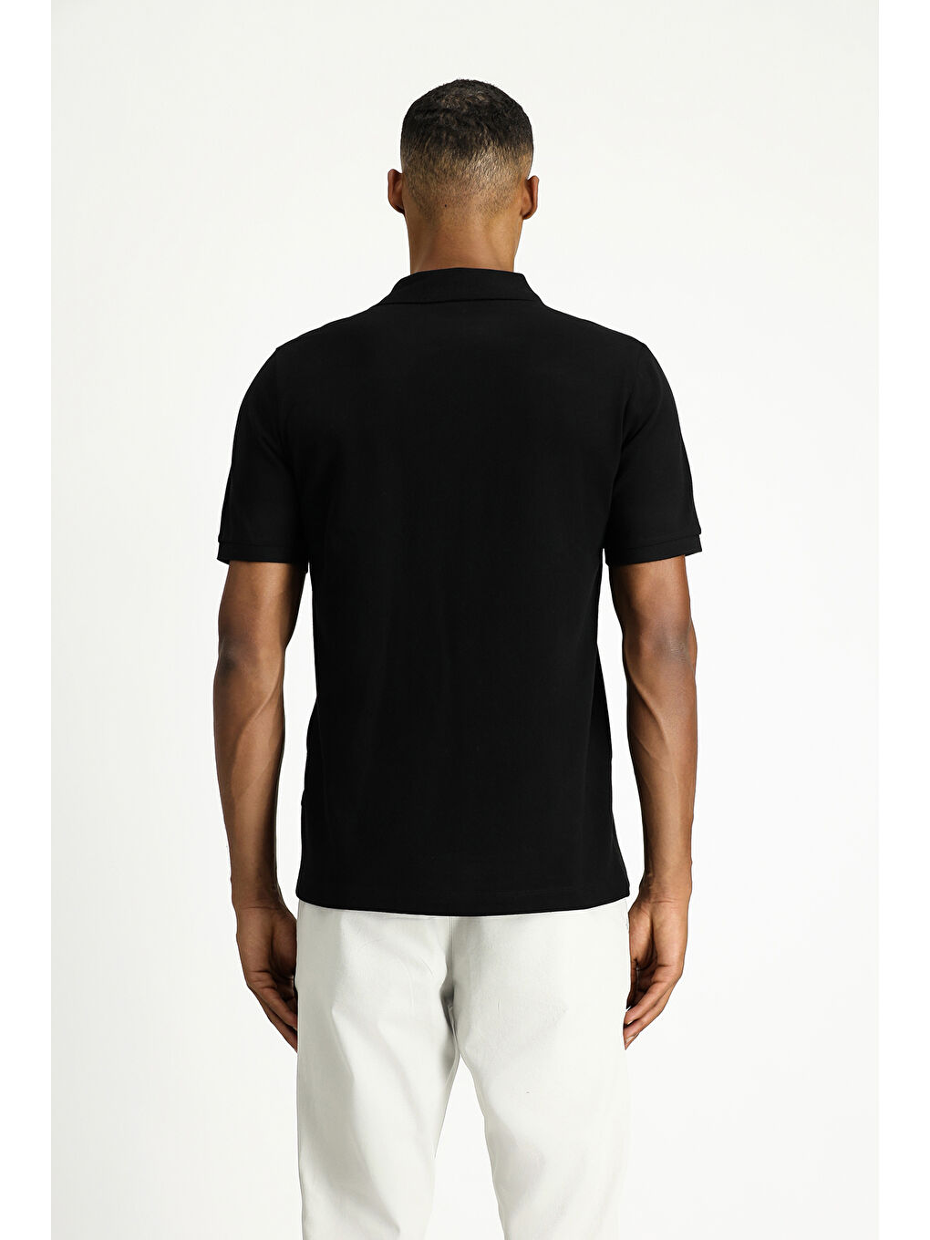 Siyah Polo Yaka Regular Fit Nakışlı Pamuk %100 Pamuk Tişört-5