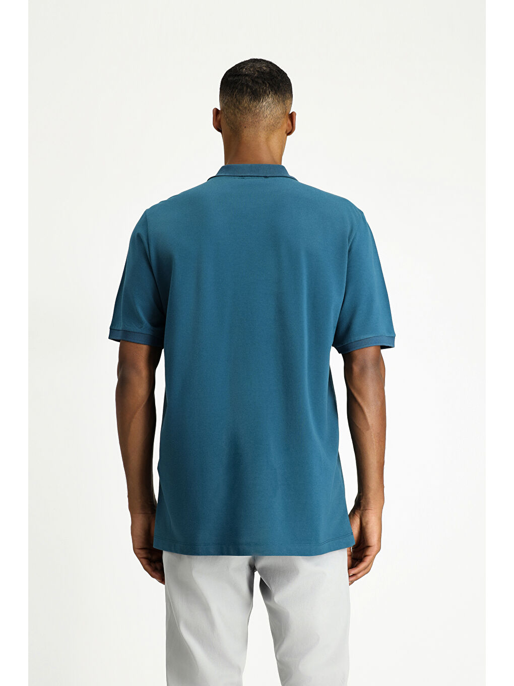 Petrol Polo Yaka Regular Fit Nakışlı Pamuk Tişört-5