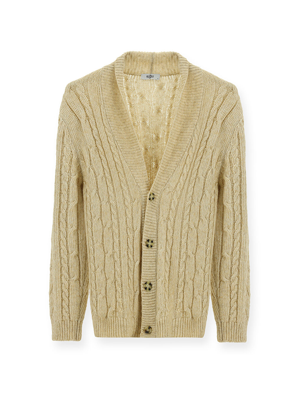 Bej Desenli Yünlü Triko Hırka-2