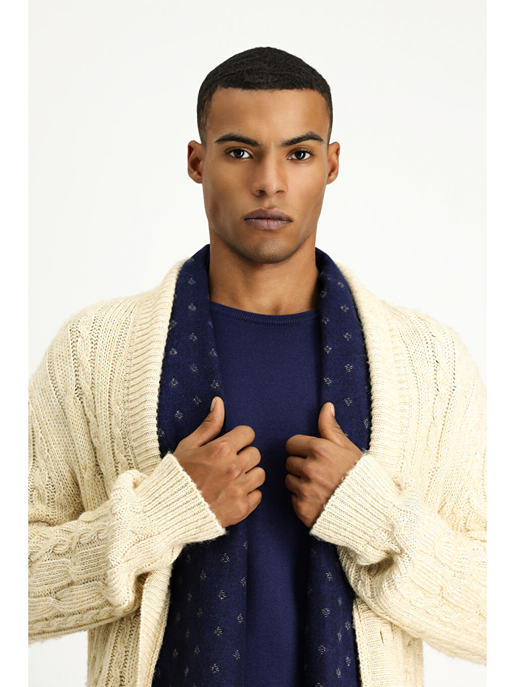 Bej Desenli Yünlü Triko Hırka-3