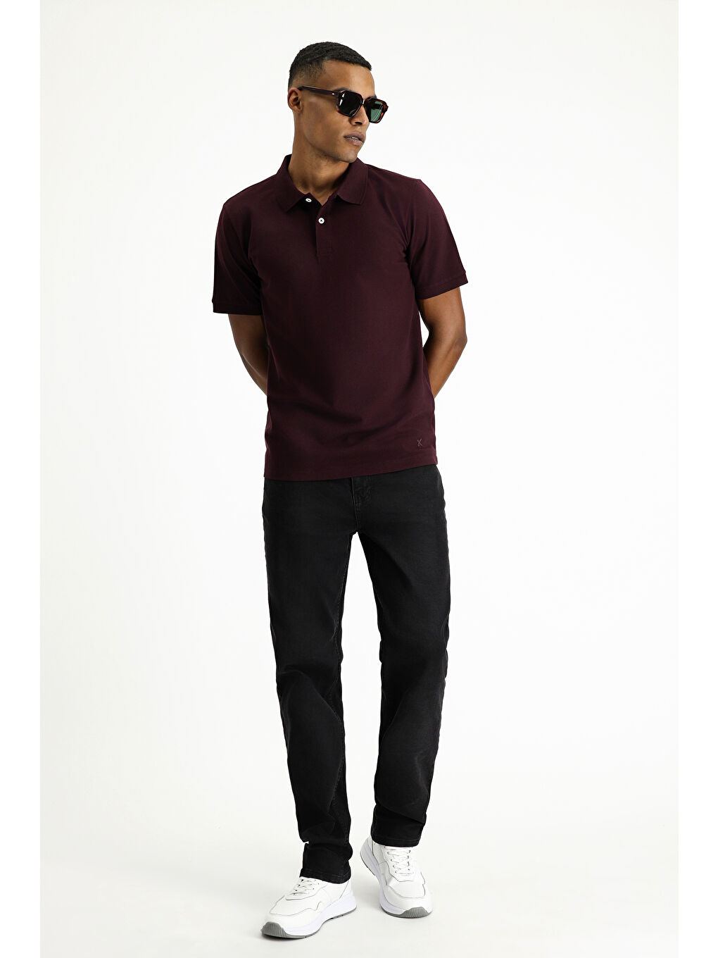 Bordo Polo Yaka Regular Fit Nakışlı Pamuk %100 Pamuk Tişört-2