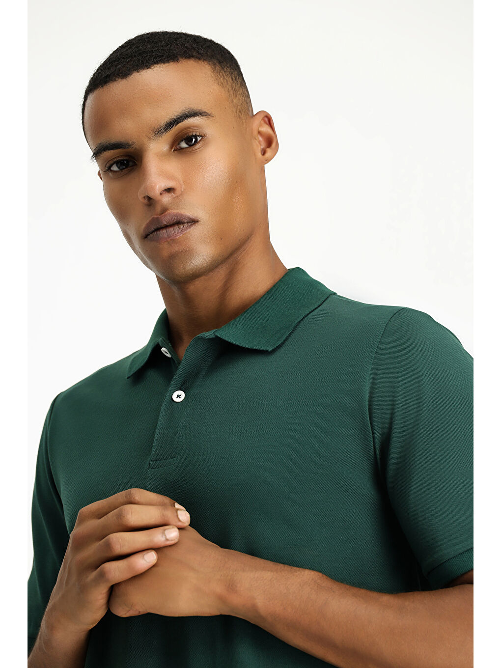 Yeşil Polo Yaka Regular Fit Nakışlı Pamuk %100 Pamuk Tişört-2