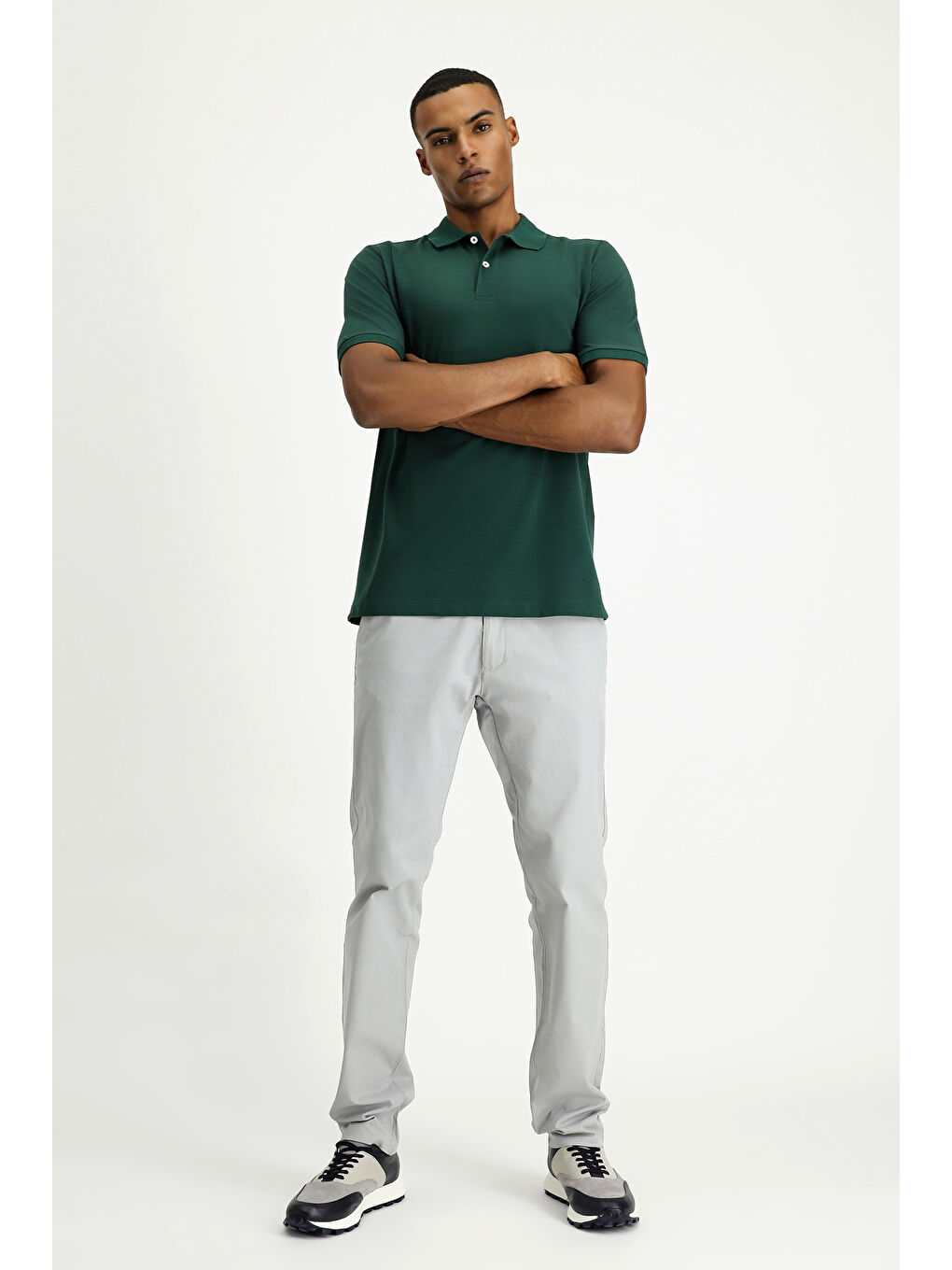 Yeşil Polo Yaka Regular Fit Nakışlı Pamuk %100 Pamuk Tişört-3