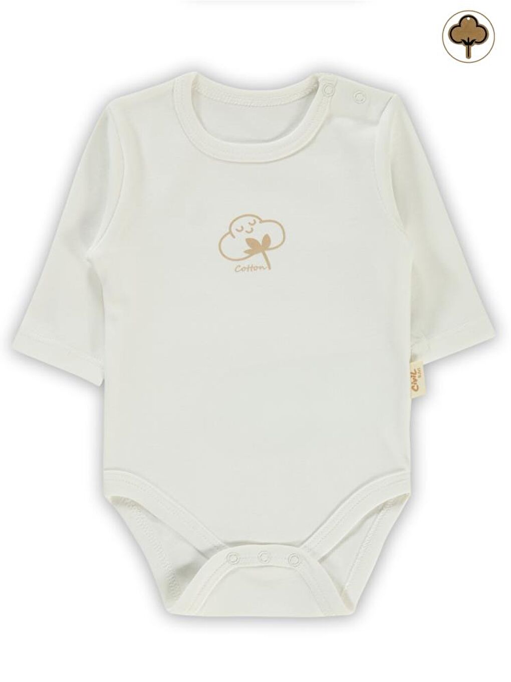 Baby Organik Pamuklu U Kol 0-18 Ay Çıtçıtlı Badi - Ekru 9-12 Ay-2