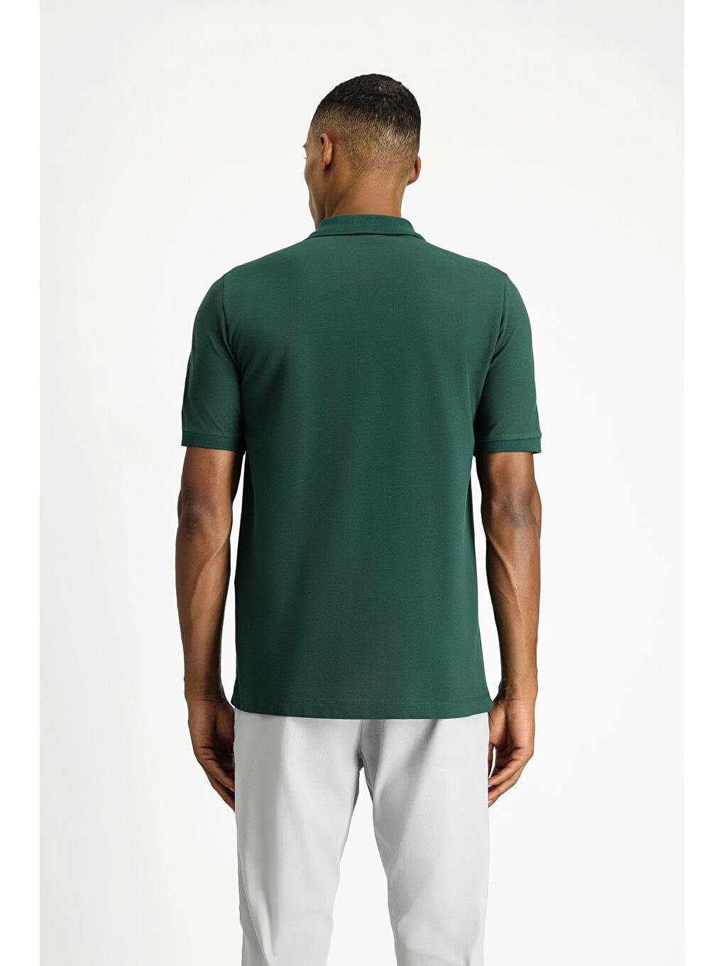 Yeşil Polo Yaka Regular Fit Nakışlı Pamuk %100 Pamuk Tişört-5