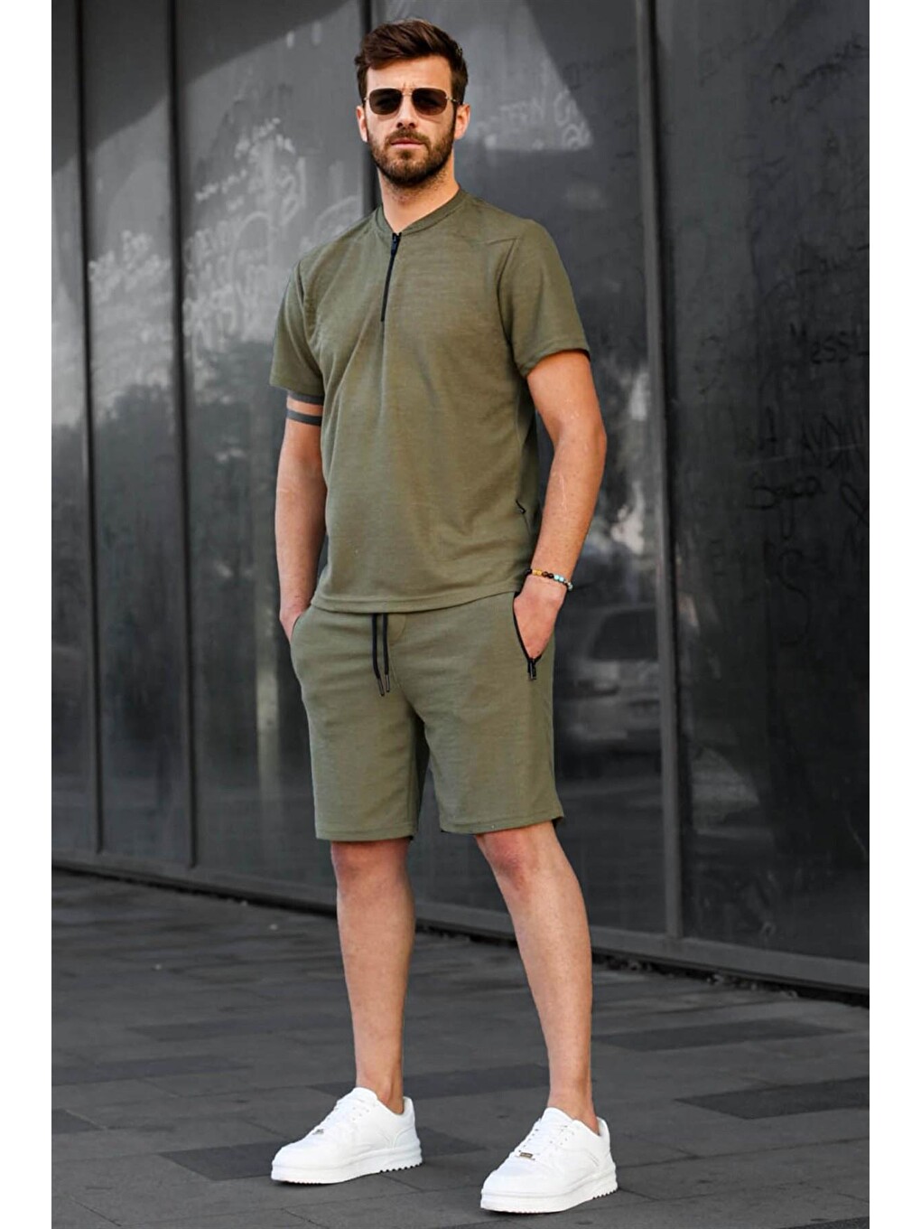 Haki Regular Fit Erkek Şort Takımı 6364-1
