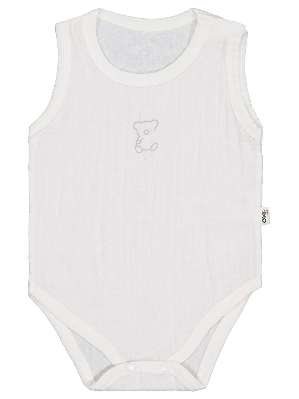 Baby Ayıcık Baskılı 1-18 Ay Çıtçıtlı Badi - Ekru 9-12 Ay-1