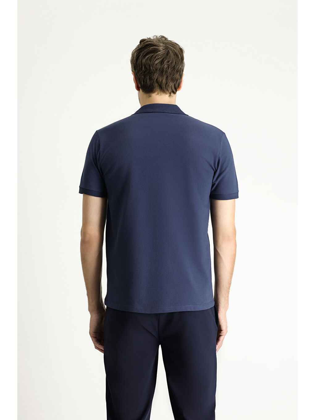 Lacivert Slim Fit Dar Kesim Nakışlı Pamuk Polo Yaka %100 Pamuk Tişört-3