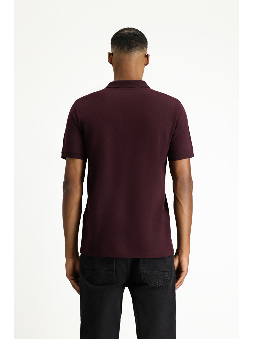 Bordo Polo Yaka Regular Fit Nakışlı Pamuk %100 Pamuk Tişört-5