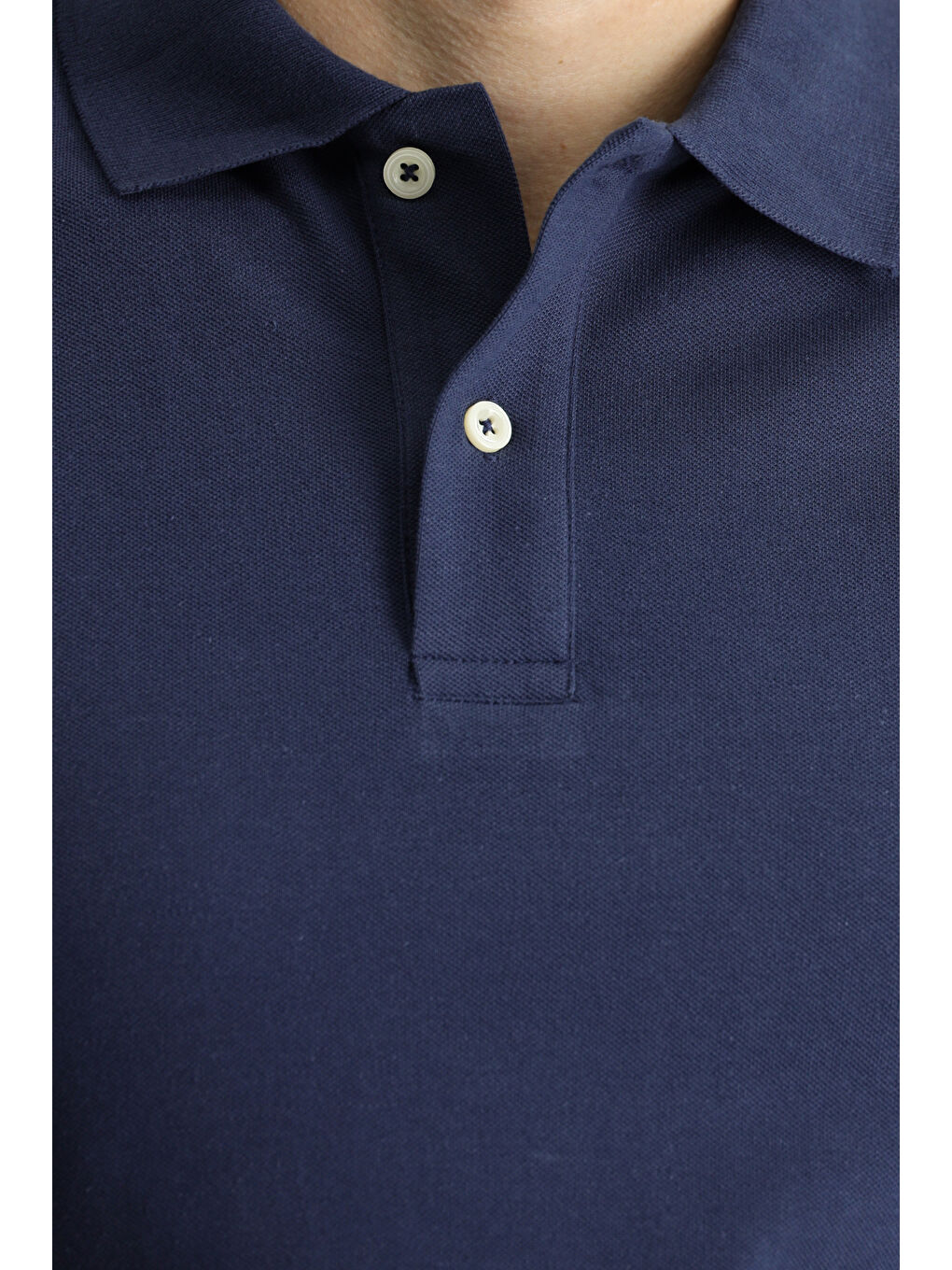 Lacivert Slim Fit Dar Kesim Nakışlı Pamuk Polo Yaka %100 Pamuk Tişört-4