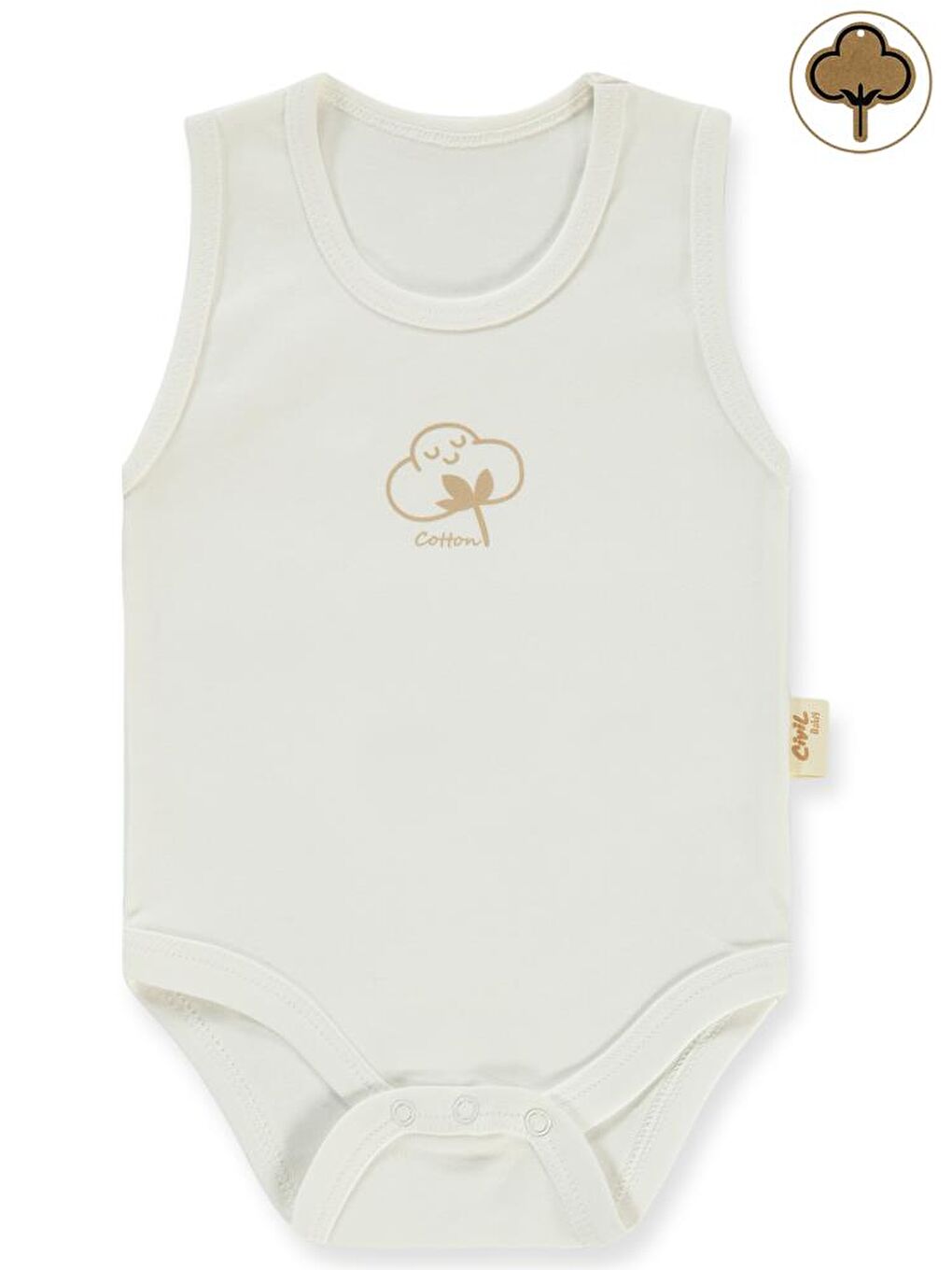 Baby Organik Pamuklu 0-18 Ay Çıtçıtlı Badi - Ekru 0-1 Ay