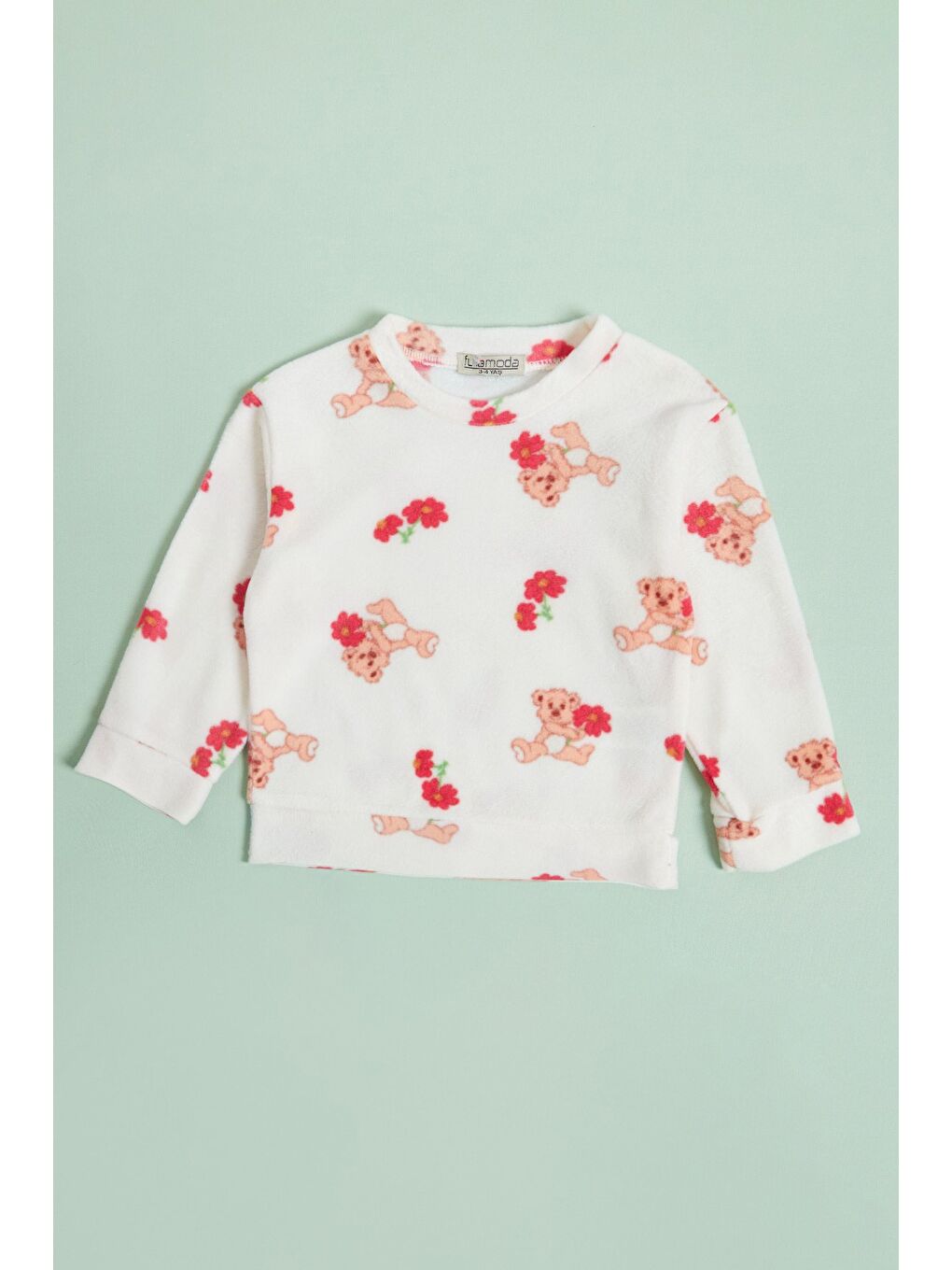 Ekru Ev Desenli Polar Unisex Çocuk Pijama Takımı-3