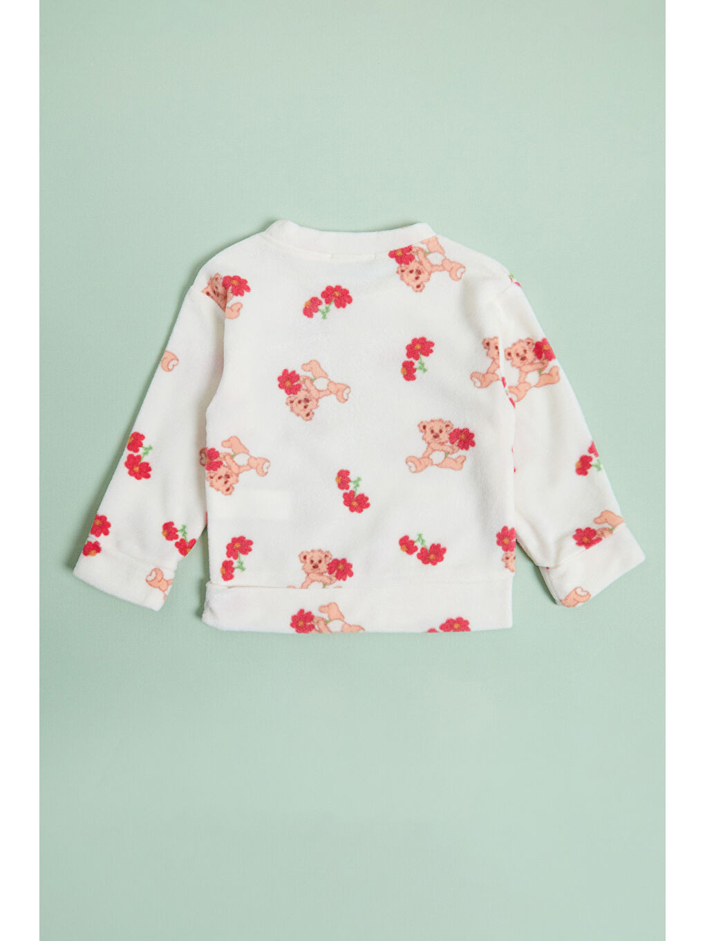 Ekru Ev Desenli Polar Unisex Çocuk Pijama Takımı-4