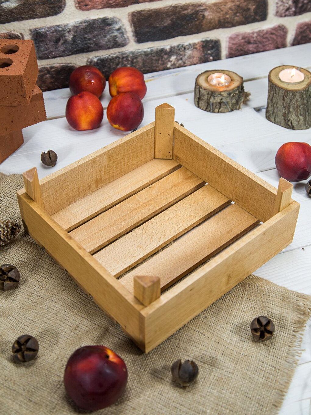 Kahverengi Ahşap Sunum Kasası 22x22 Cm Organizer Düzenleyici Kutu