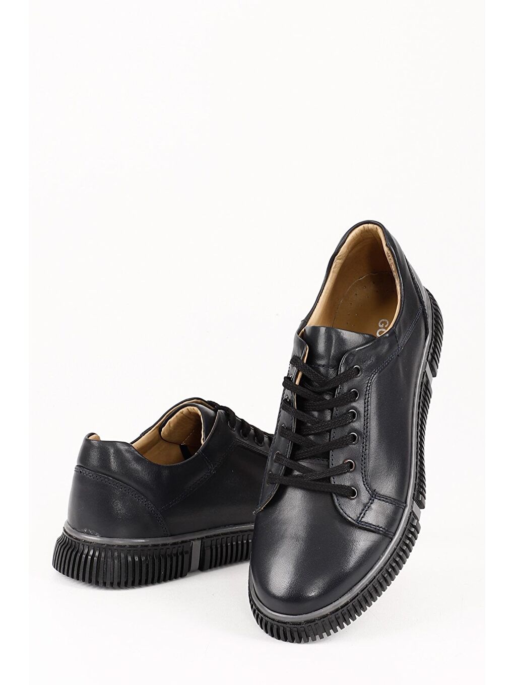 Lacivert Hakiki Deri Yuvarlak Burun Bağcıklı Günlük Erkek Sneaker 01382