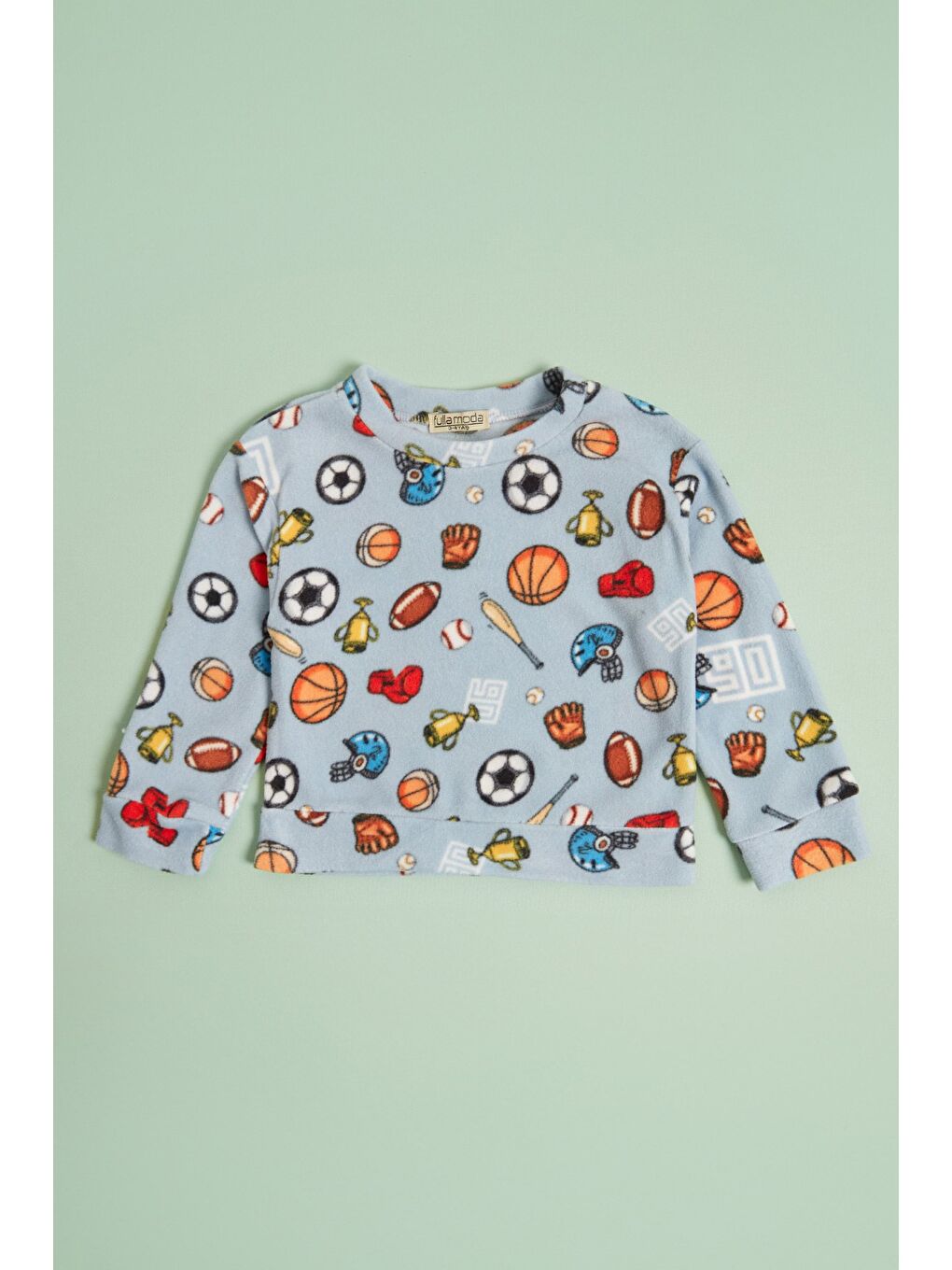 Mavi Kalp Desenli Polar Unisex Çocuk Pijama Takımı-3