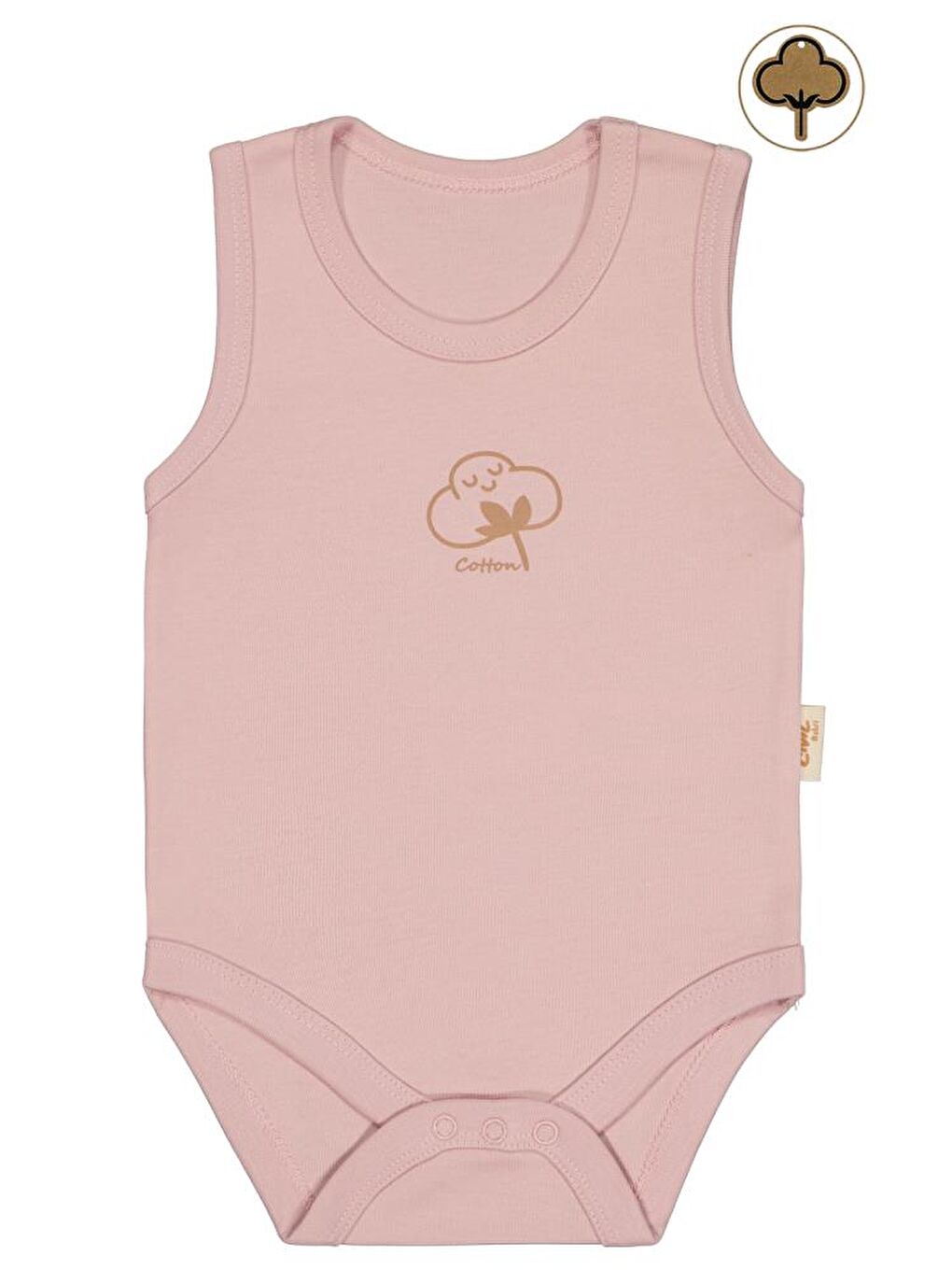 Baby Organik Pamuklu 0-18 Ay Çıtçıtlı Badi - Pembe 0-1 Ay-2