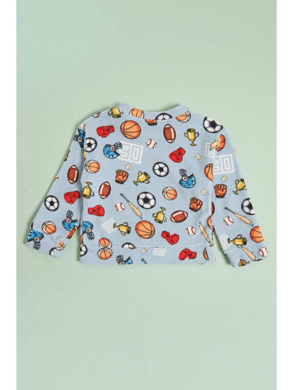 Mavi Kalp Desenli Polar Unisex Çocuk Pijama Takımı-4