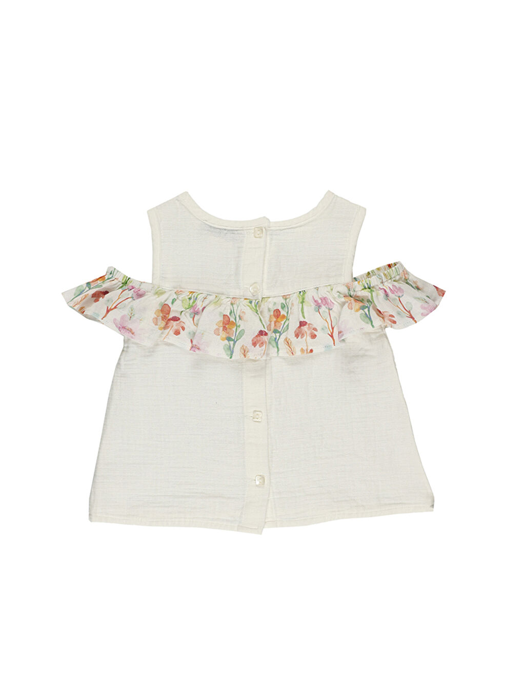 Ekru Kız Çocuk Fırfır Detaylı Bluz-1