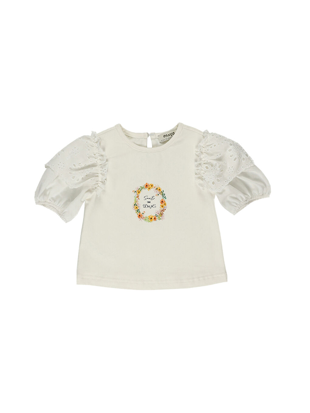 Beyaz Kız Çocuk Kolları Dantel Detaylı Tişört