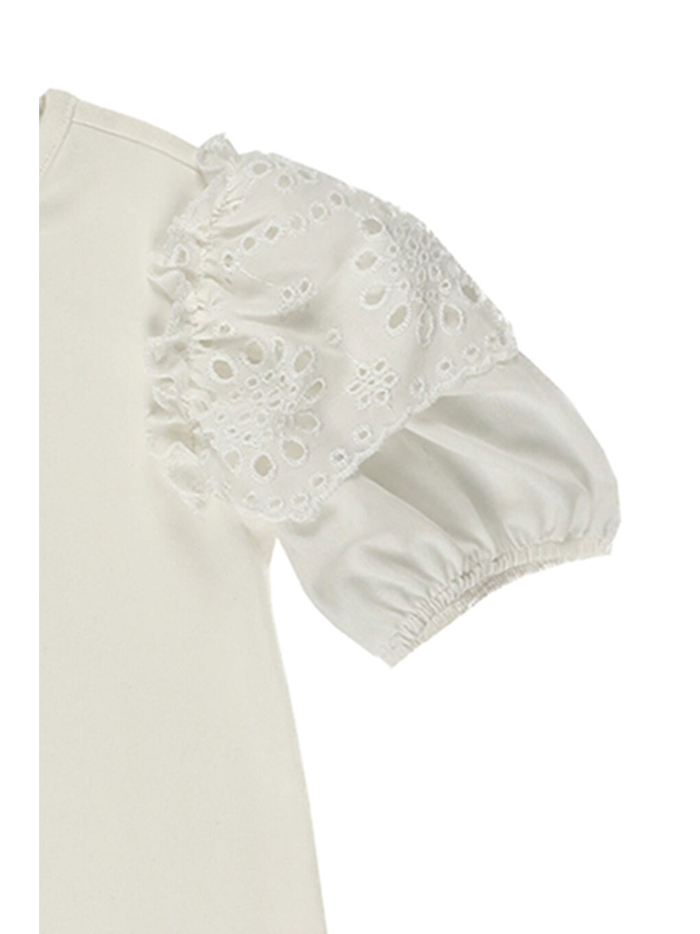 Beyaz Kız Çocuk Kolları Dantel Detaylı Tişört-2