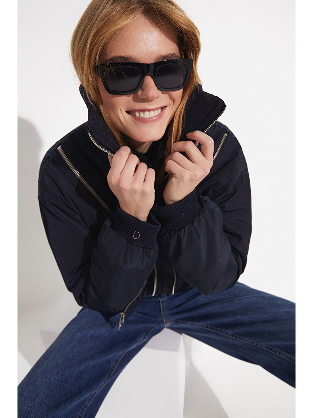 Lacivert Fermuar Detaylı Mont-3