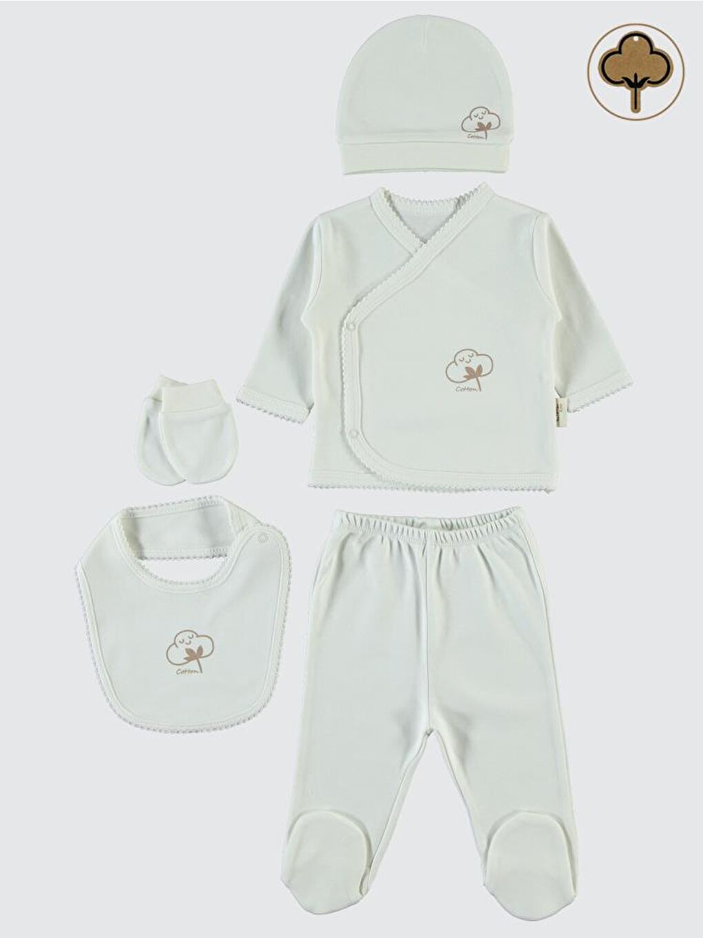 Baby Organik Pamuklu 5 Li Zıbın Takımı - Ekru 0-1 Ay