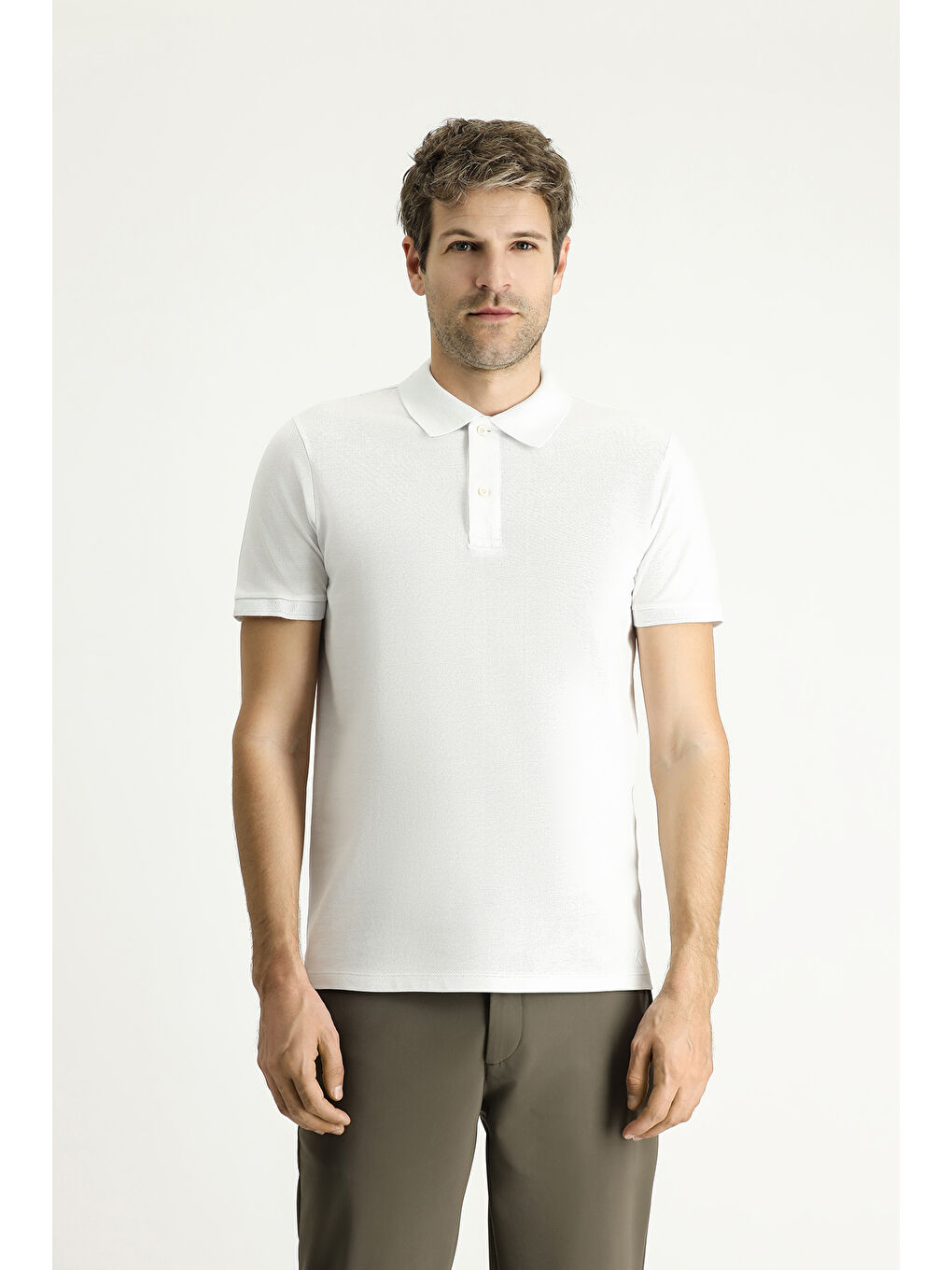 Beyaz Slim Fit Dar Kesim Nakışlı Pamuk Polo Yaka %100 Pamuk Tişört-2