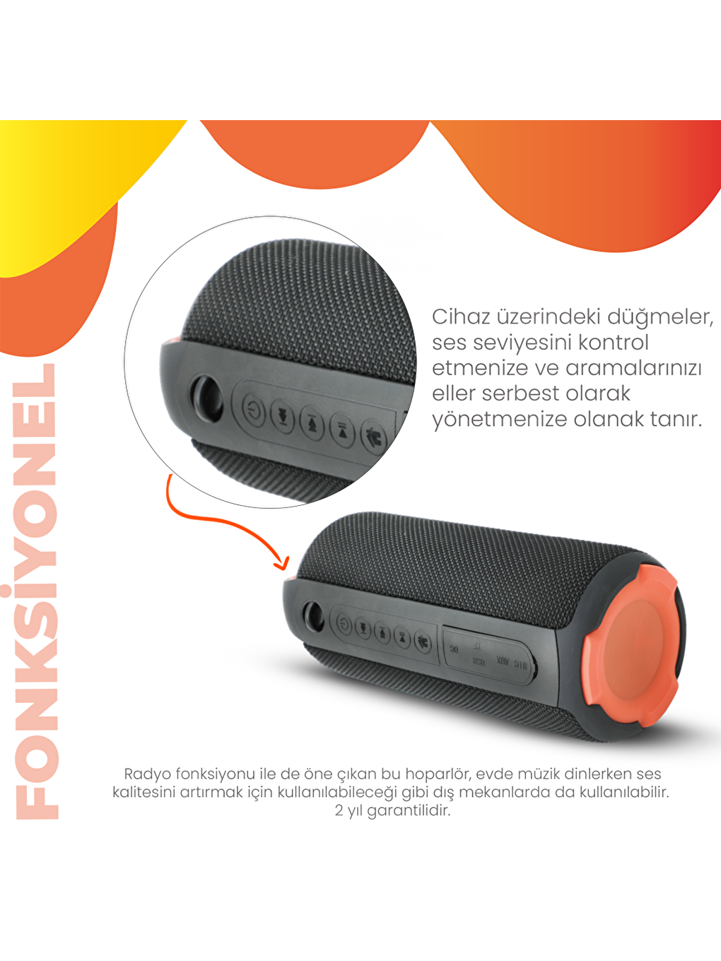 Moodix KI23KS162 Bluetooth Hoparlör Siyah 10W*2 IPX6 Suya Dayanıklı - 2